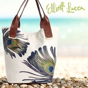 Ellliot Lucca Handpainted Intreccio Peacock Leather Tote Bag